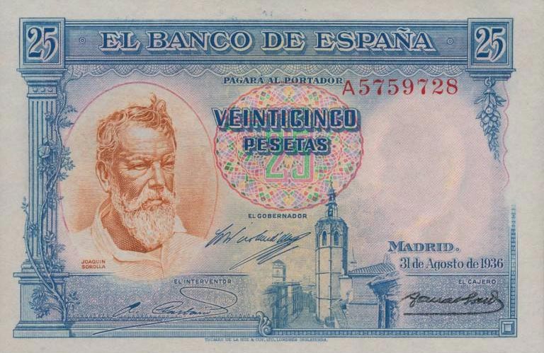 Front of Spain p87b: 25 Pesetas from 1938