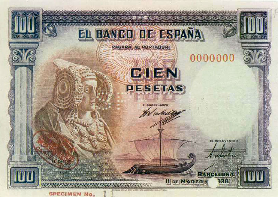 Front of Spain p90a: 100 Pesetas from 1938