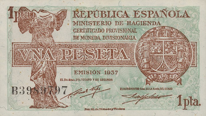 Front of Spain p94a: 1 Peseta from 1937