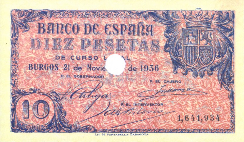 Front of Spain p98a: 10 Pesetas from 1936