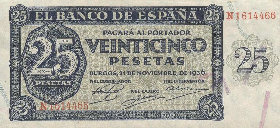 Front of Spain p99a: 25 Pesetas from 1936