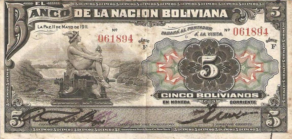 Front of Bolivia p105a: 5 Bolivianos from 1911