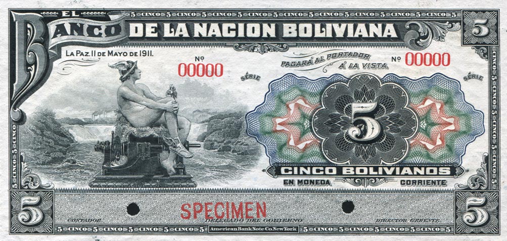 Front of Bolivia p105s: 5 Bolivianos from 1911