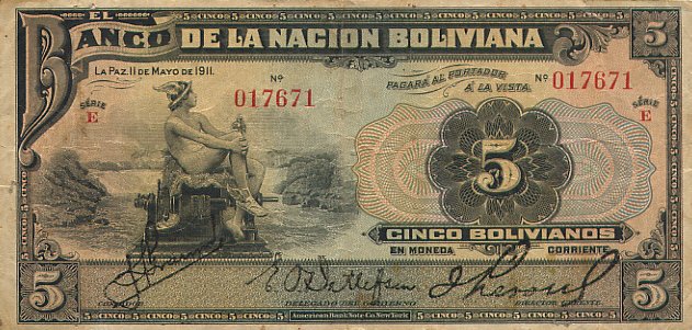 Front of Bolivia p106a: 5 Bolivianos from 1911