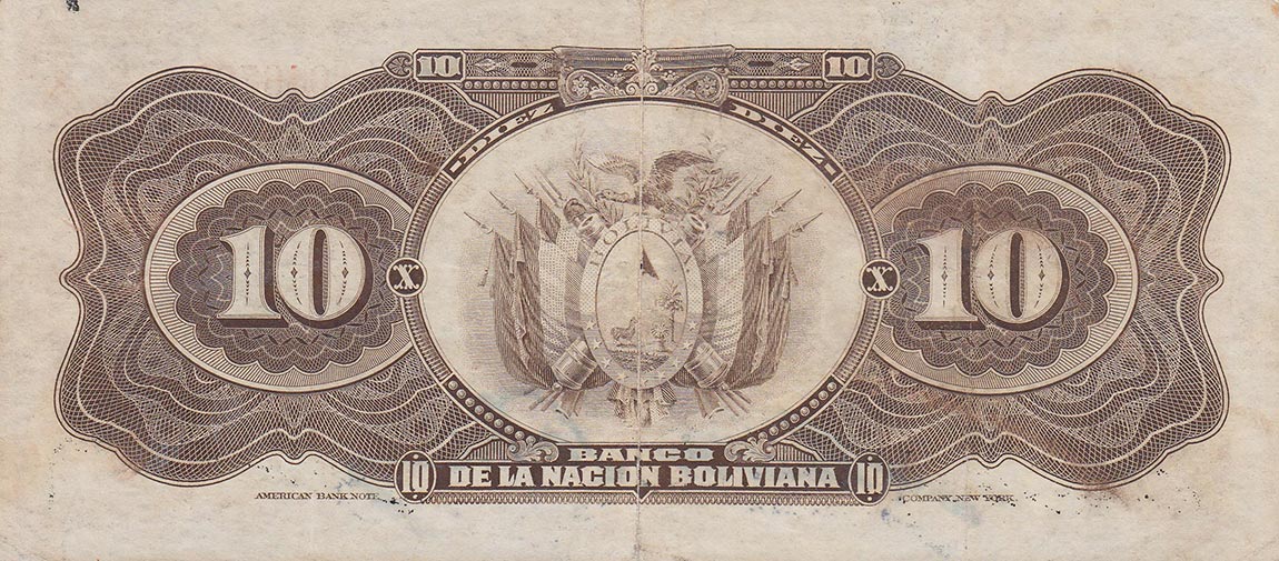 Back of Bolivia p107a: 10 Bolivianos from 1911