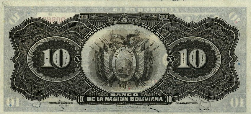 Back of Bolivia p107b: 10 Bolivianos from 1911