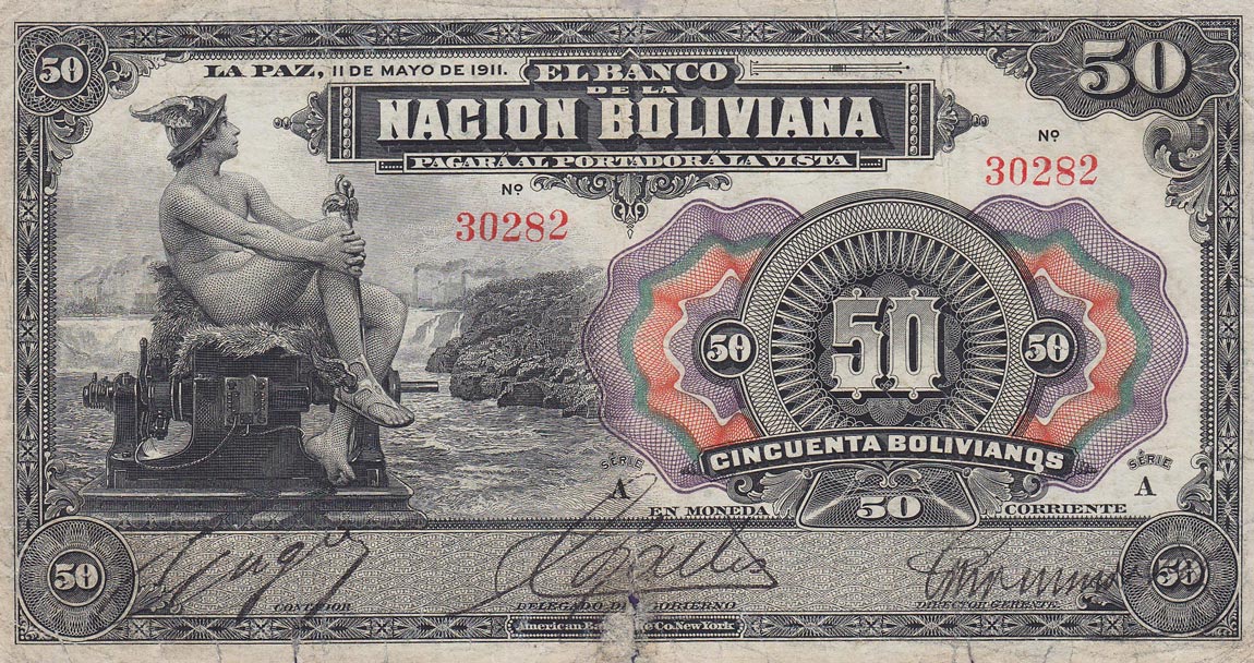Front of Bolivia p110a: 50 Bolivianos from 1911