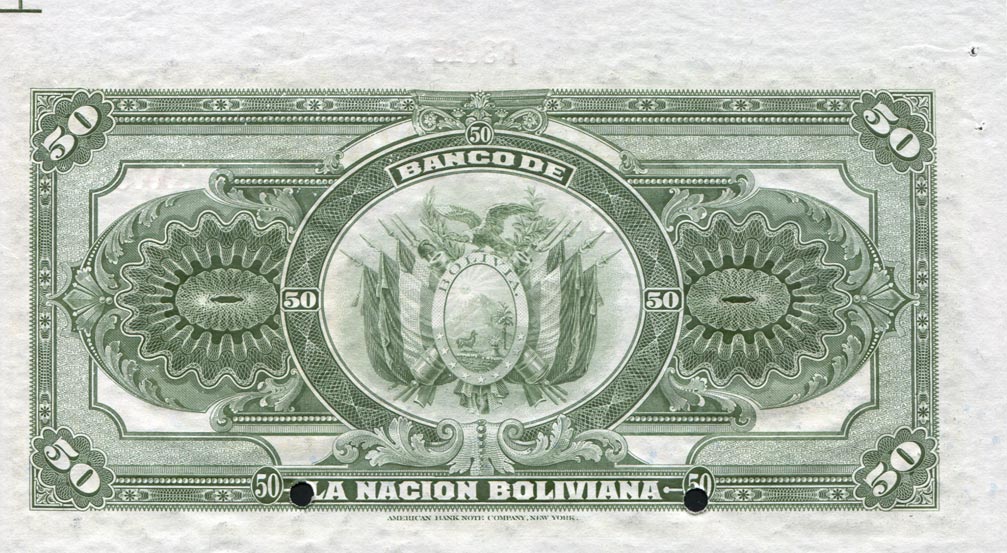 Back of Bolivia p110s: 50 Bolivianos from 1911