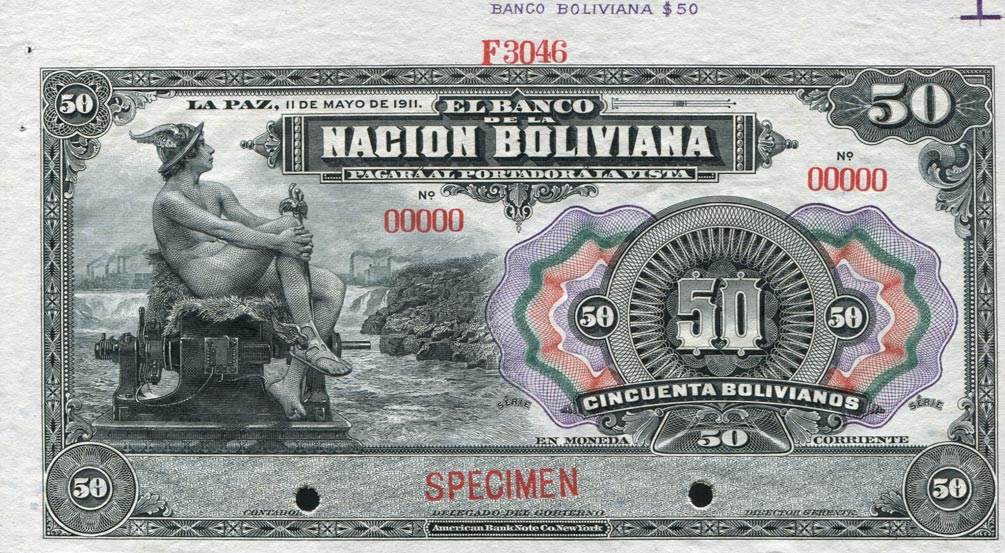 Front of Bolivia p110s: 50 Bolivianos from 1911