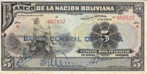p113 from Bolivia: 5 Bolivianos from 1929