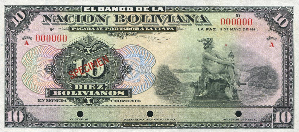 Front of Bolivia p114s: 10 Bolivianos from 1929