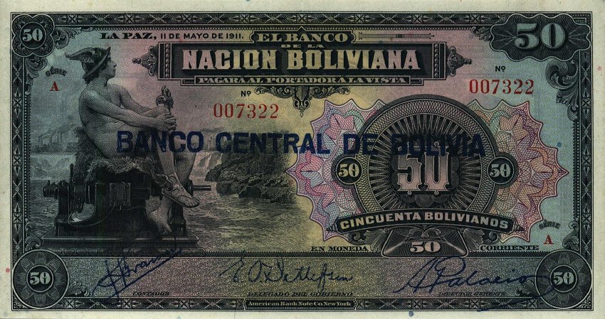Front of Bolivia p116a1: 50 Bolivianos from 1929