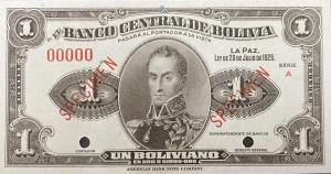 p119s from Bolivia: 1 Boliviano from 1928