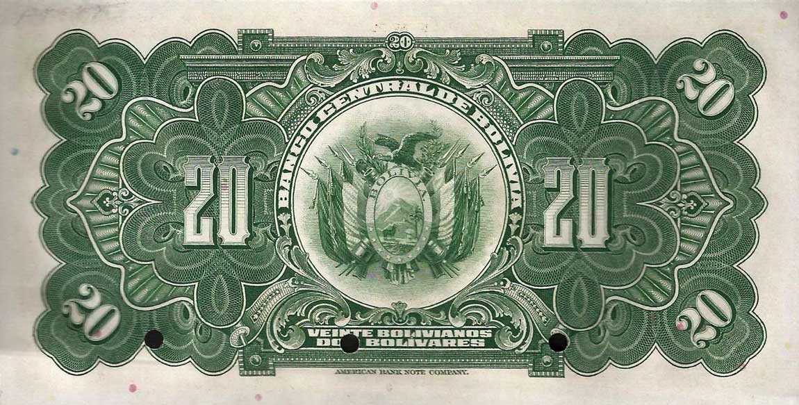 Back of Bolivia p122s: 20 Bolivianos from 1928