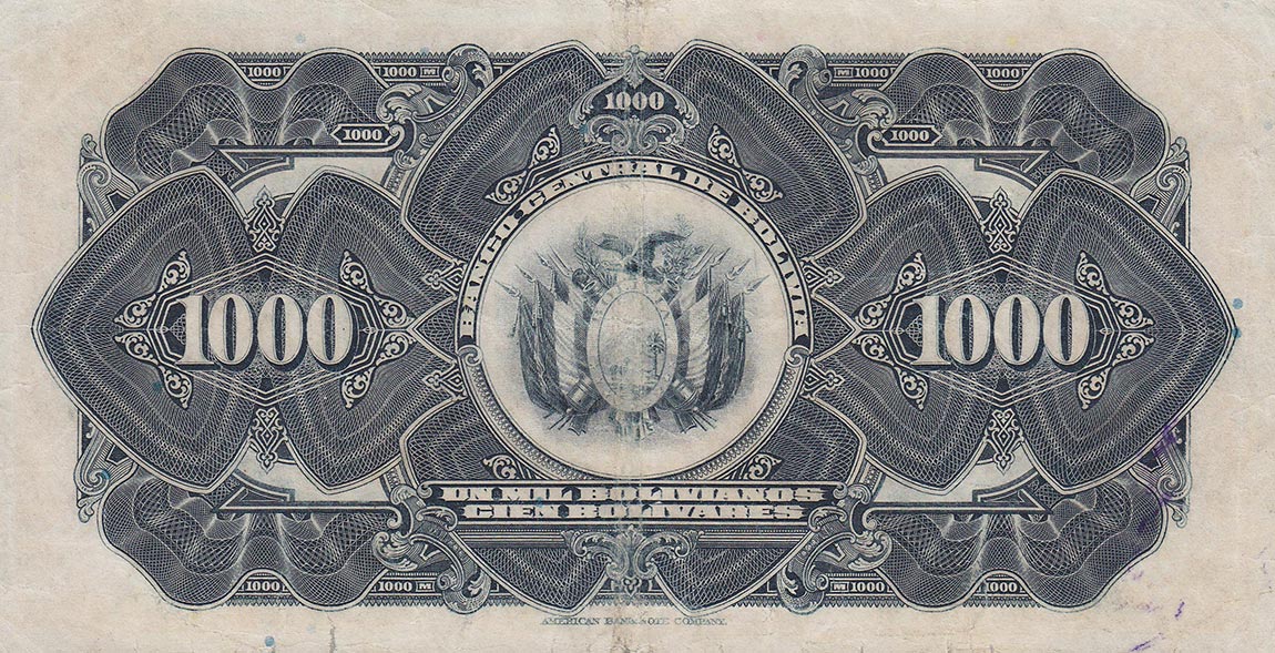 Back of Bolivia p127a: 1000 Bolivianos from 1928