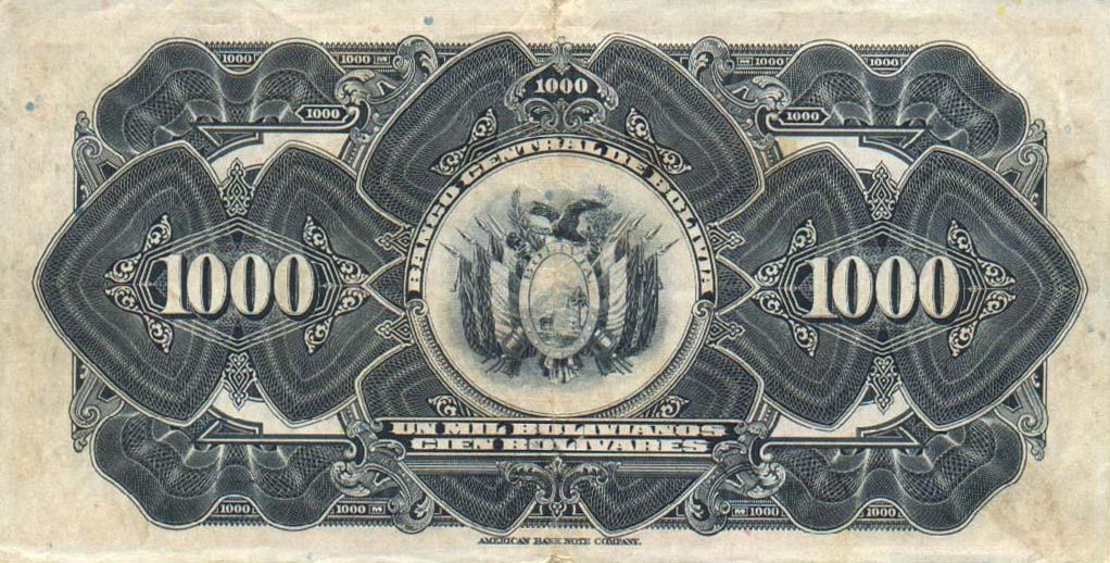 Back of Bolivia p127b: 1000 Bolivianos from 1928