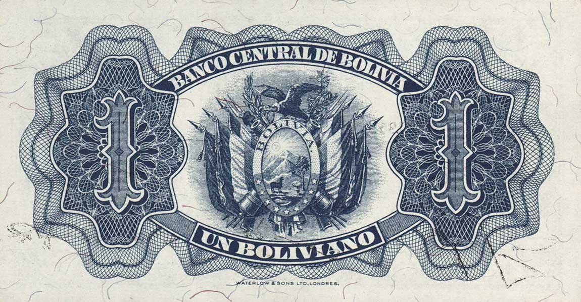 Back of Bolivia p128b: 1 Boliviano from 1928
