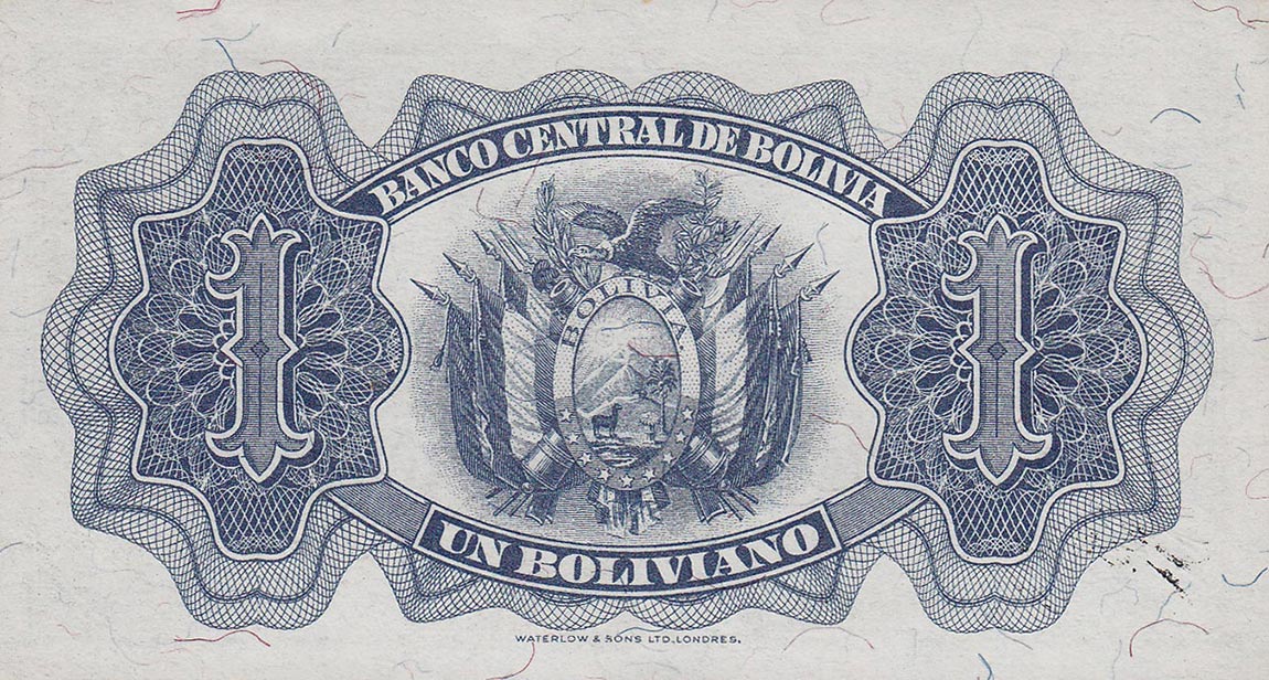 Back of Bolivia p128c: 1 Boliviano from 1928
