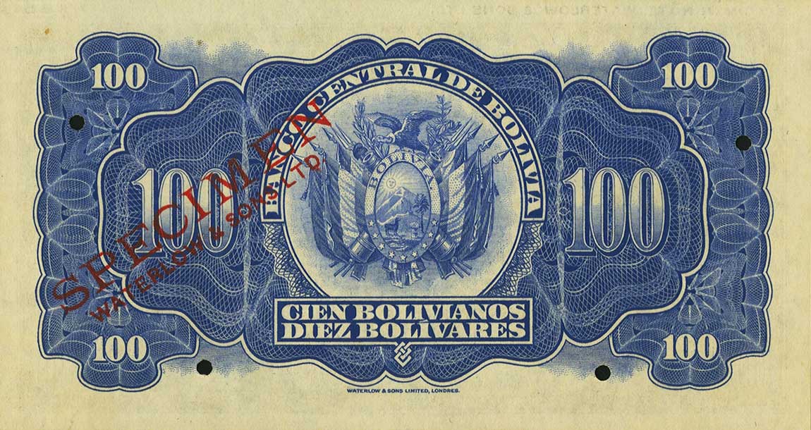 Back of Bolivia p133ct: 100 Bolivianos from 1928