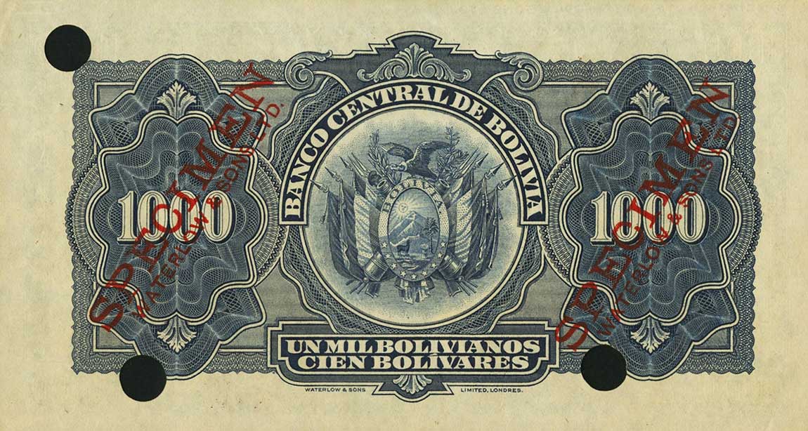 Back of Bolivia p135ct: 1000 Bolivianos from 1928
