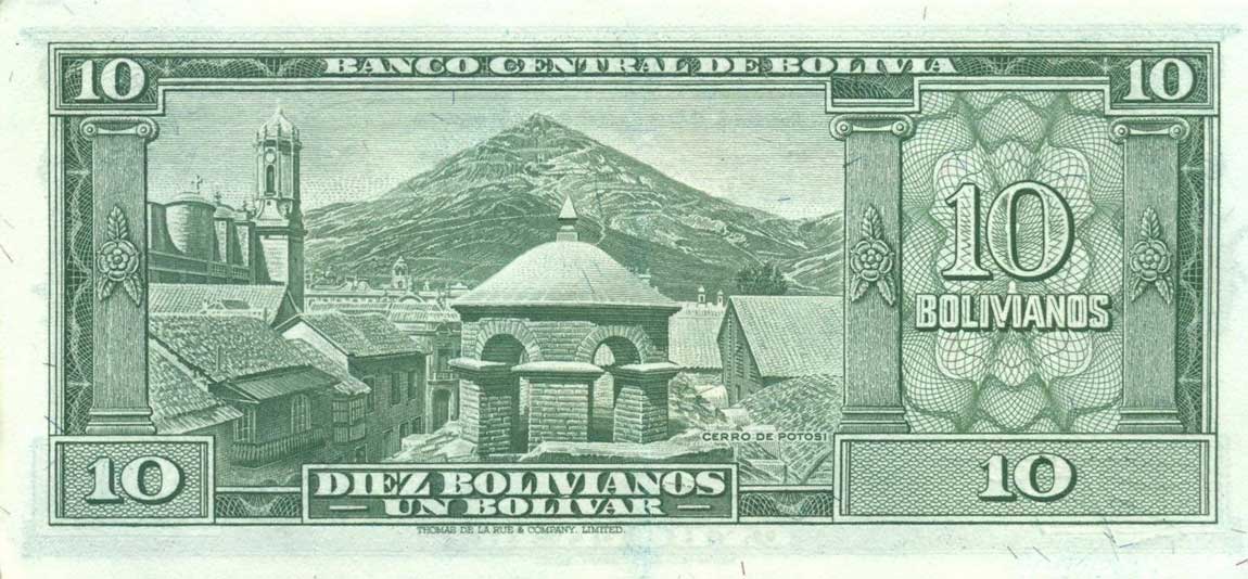 Back of Bolivia p139a: 10 Bolivianos from 1945