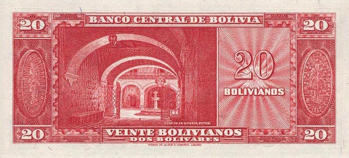 Back of Bolivia p140a: 20 Bolivianos from 1945