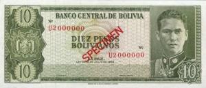 p154s3 from Bolivia: 10 Pesos Bolivianos from 1962