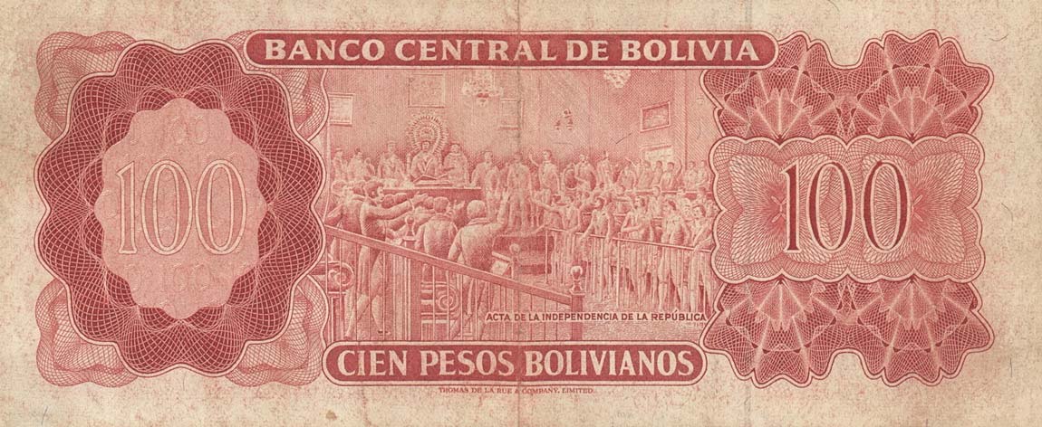 Back of Bolivia p163a: 100 Pesos Bolivianos from 1962