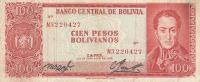 p163a from Bolivia: 100 Pesos Bolivianos from 1962