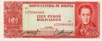 p164a from Bolivia: 100 Pesos Bolivianos from 1962