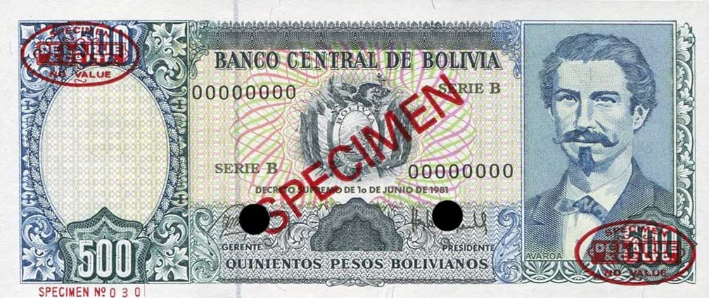 Front of Bolivia p166b: 500 Pesos Bolivianos from 1981