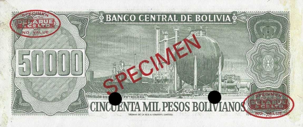 Back of Bolivia p170s: 50000 Pesos Bolivianos from 1984