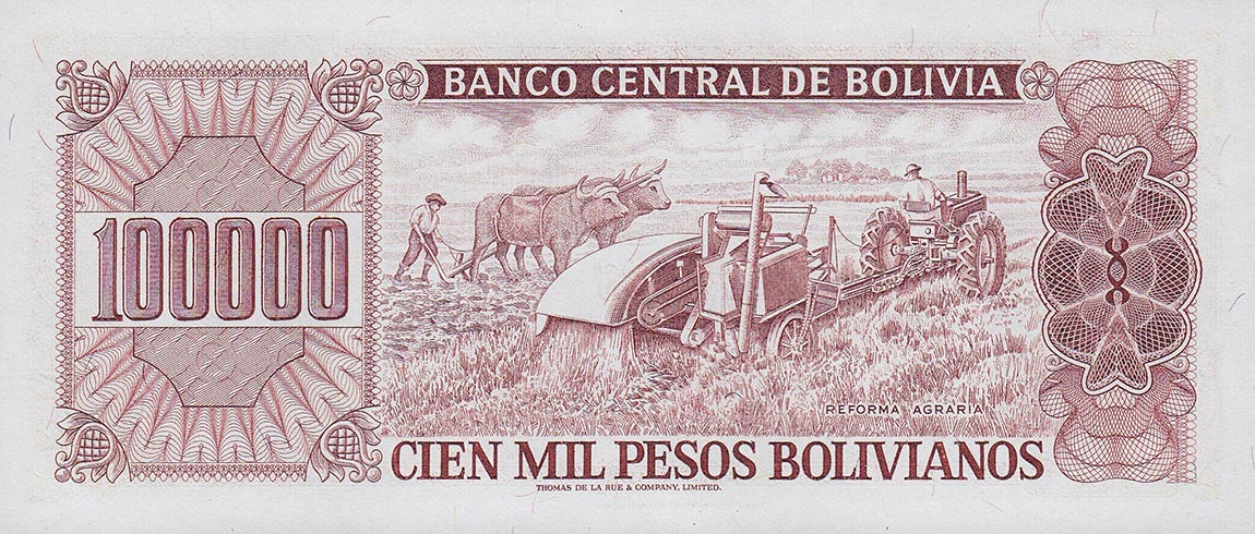 Back of Bolivia p171a: 100000 Pesos Bolivianos from 1984