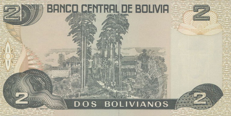 Back of Bolivia p202b: 2 Boliviano from 1990
