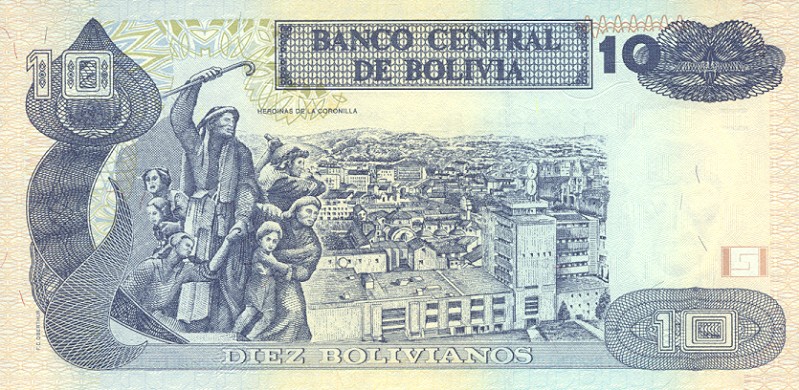 Back of Bolivia p223: 10 Boliviano from 2001