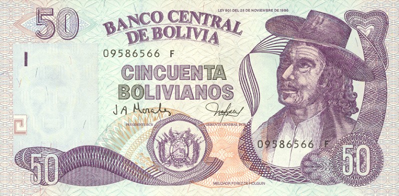 Front of Bolivia p225: 50 Boliviano from 2001