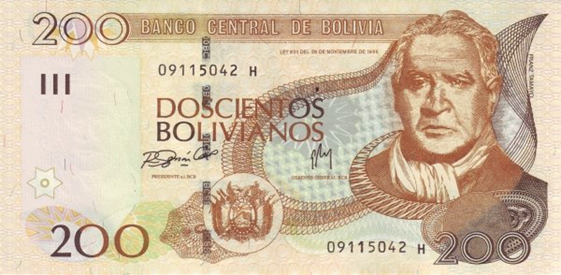 Front of Bolivia p237: 200 Bolivianos from 2007