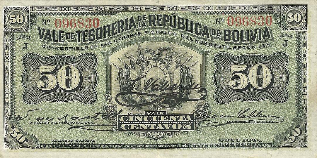 Front of Bolivia p91a: 50 Centavos from 1902