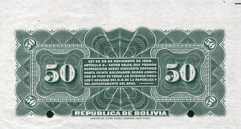 Back of Bolivia p91s: 50 Centavos from 1902