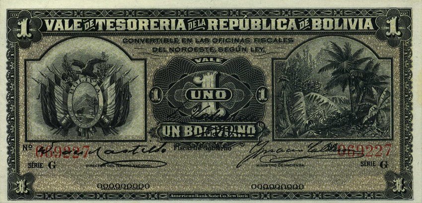 Front of Bolivia p92a: 1 Boliviano from 1902
