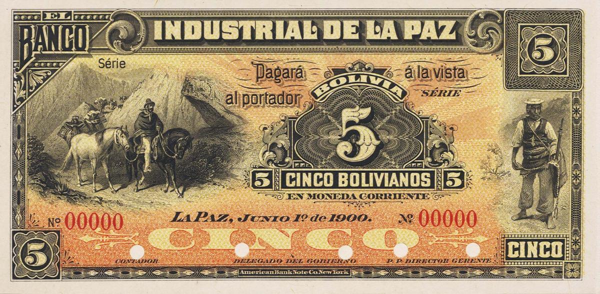 Front of Bolivia pS152p: 5 Bolivianos from 1900