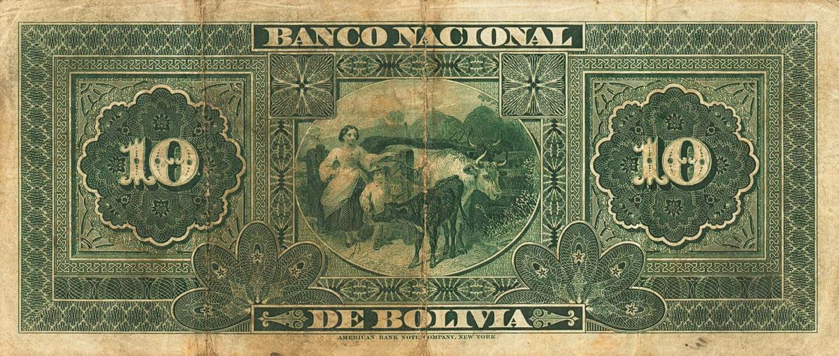 Back of Bolivia pS213a: 10 Bolivianos from 1894