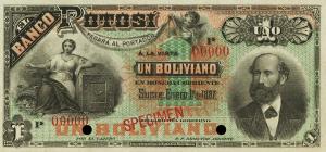 pS221s from Bolivia: 1 Boliviano from 1887
