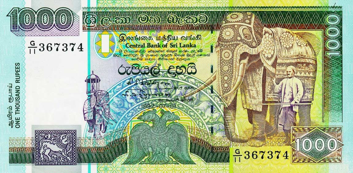 Front of Sri Lanka p107b: 1000 Rupees from 1992
