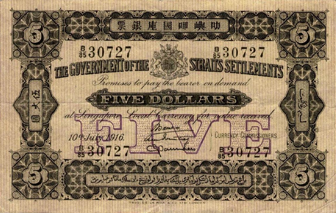 Front of Straits Settlements p3: 5 Dollars from 1901