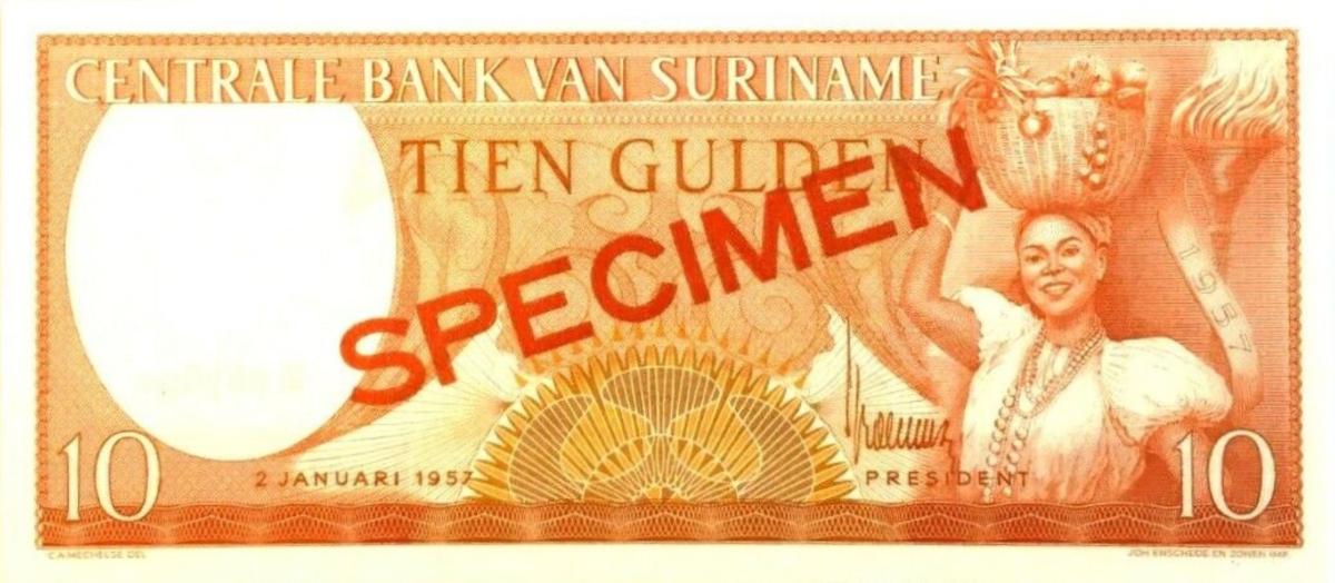 Front of Suriname p112s: 10 Gulden from 1957