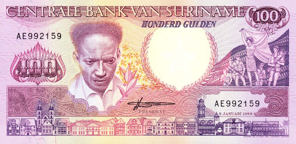 Front of Suriname p133b: 100 Gulden from 1988