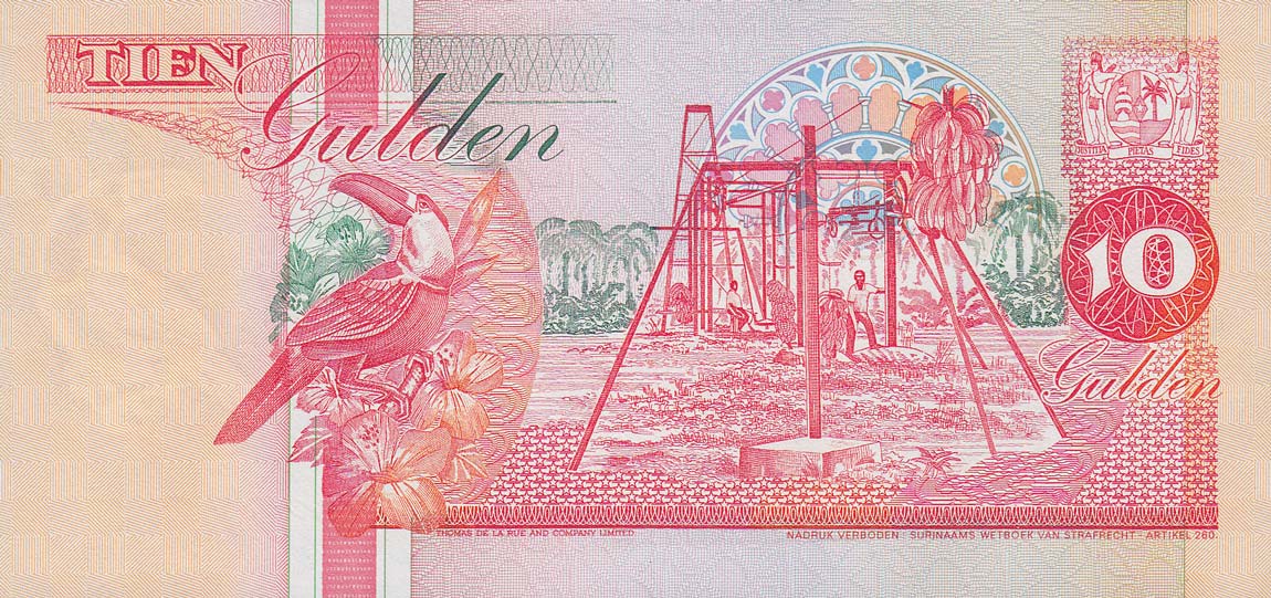Back of Suriname p137a: 10 Gulden from 1991