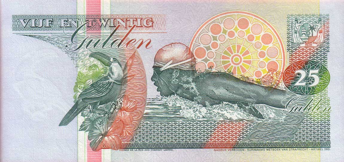 Back of Suriname p138d: 25 Gulden from 1998