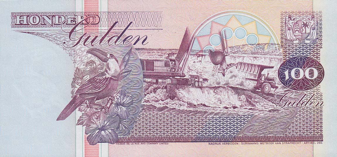 Back of Suriname p139b: 100 Gulden from 1998
